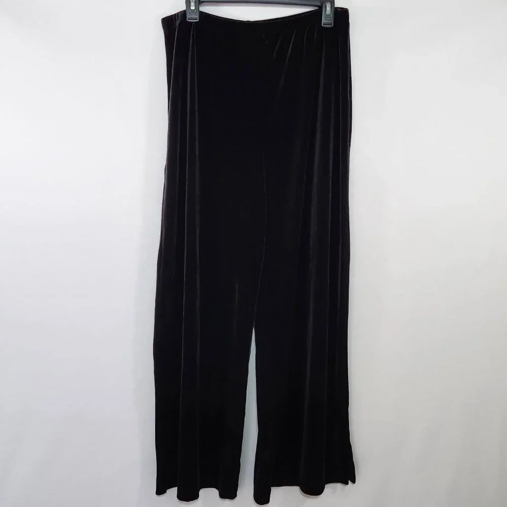Chico's SZ 3/16S Black Velvet Stretch Knit Wide Leg Elastic Waist Pull On Pants - Picture 6 of 11